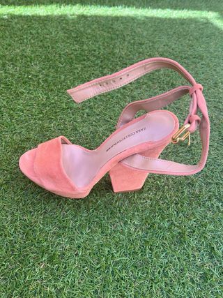 Sandalia tacón ancho Zara rosado sin estrenar
