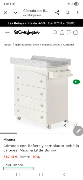 Cómoda cambiador bañera bebé