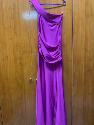 Vestido fiesta largo rosa con dorado