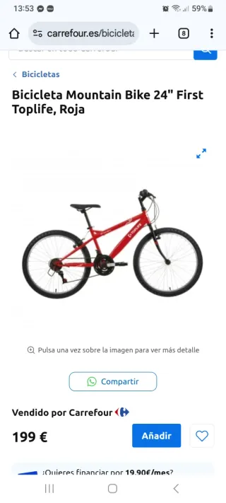 Bicicleta Mountain Bike 24 First Toplife Roja
