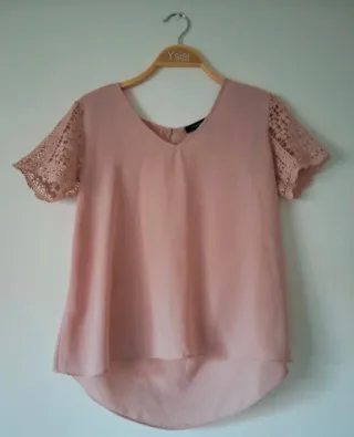 Blusa Atmosphere manga corta encaje rosa