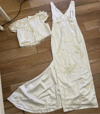 Abito bianco donna tg S-M da sera ricamato a mano