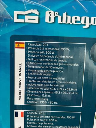 Microondas Orbegozo con Grill