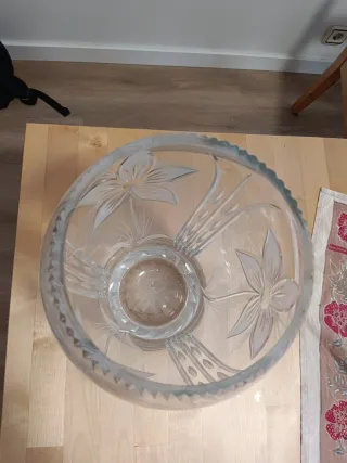 Jarrón cristal tallado pie plata