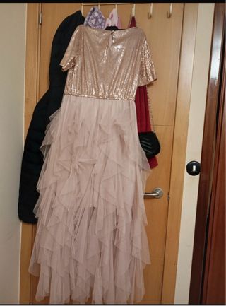 Vestido lentejuelas y tul rosa dorado