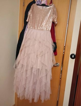 Vestido lentejuelas y tul rosa dorado