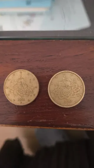 2 Monedas 50 Céntimos Italia 2002