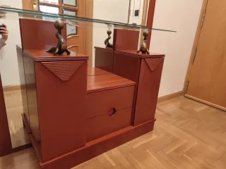 Mueble recibidor madera y cristal