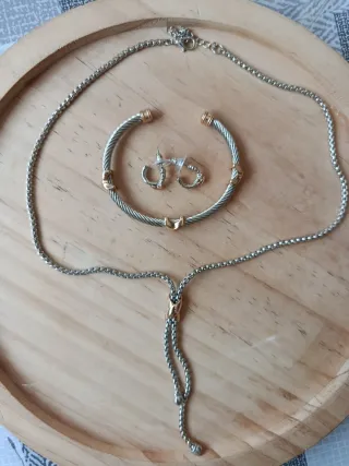 Juego Collar, Pulsera y Pendientes Acero