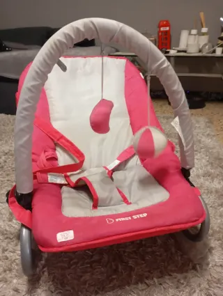 Hamaca bebé First Step rosa y gris