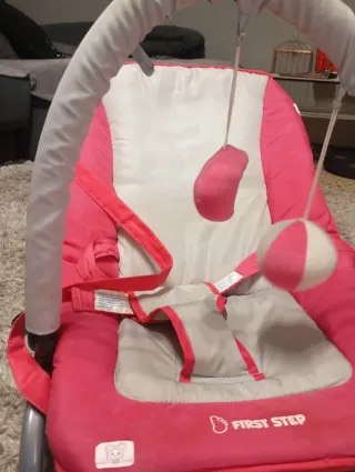 Hamaca bebé First Step rosa y gris