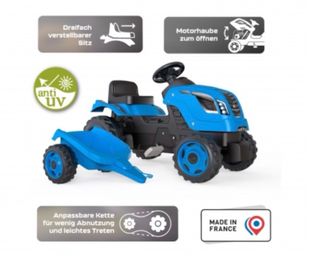 TRICICLO- TRACTOR DE JUGUETE ROJO Y REMOLQUE SMOBY