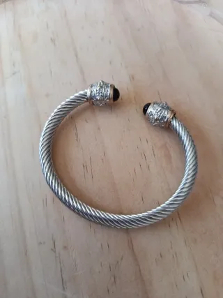 Pulsera Acero Inoxidable con Piedras Negras