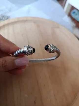 Pulsera Acero Inoxidable con Piedras Negras