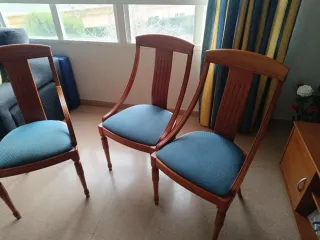 6 Sillas Comedor Madera Tapizadas Azul