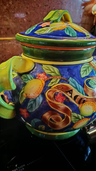 Vaso Ceramica Decorato Fiori e Frutta