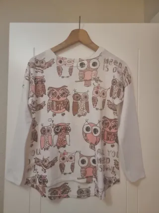 Camiseta algodón manga larga  búhos.