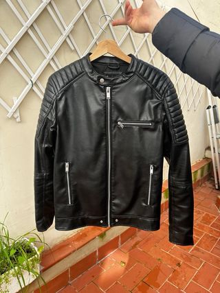 Chaqueta Cuero ZARA Hombre Negra