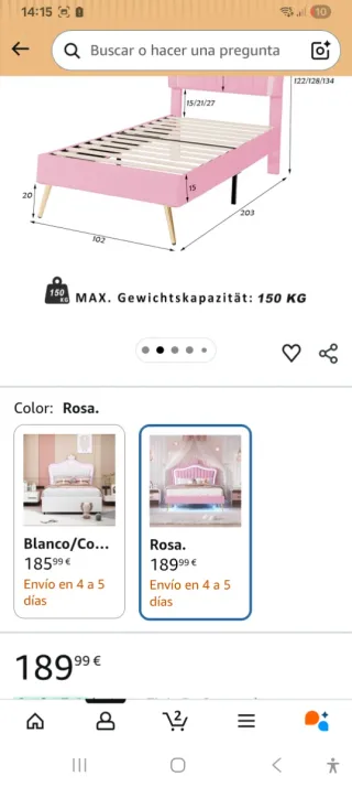 Cama infantil rosa princesa 90x200