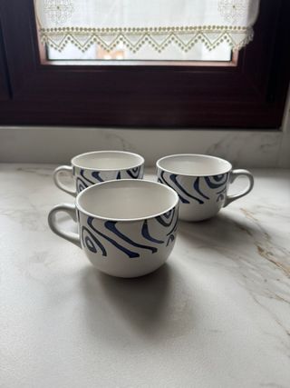 Lote 3 tazas cerámica diseño azul