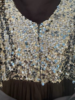 Vestido largo lentejuelas y tul con lazo