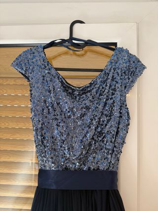 Vestido largo lentejuelas y tul con lazo