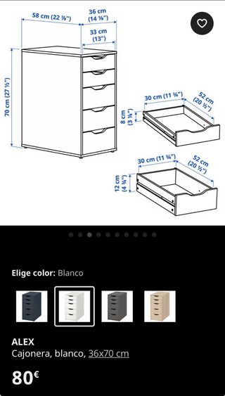 Tablero LAGKAPTEN, cajonera ALEX, patas HILVER