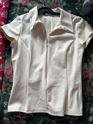 Top Zara Beige Elástico Talla XS