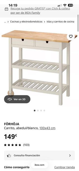 Carrito auxiliar cocina madera y blanco