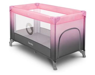 Cuna de viaje rosa.