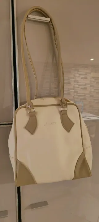 Borsa donna in pelle beige e marrone