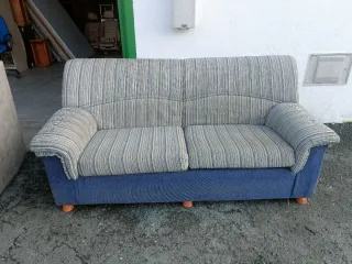 Sofá 2 plazas tela azul y gris