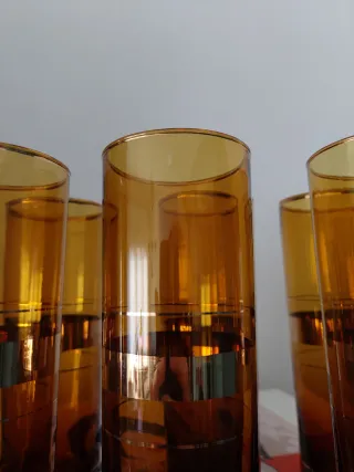 Vasos vintage ámbar y dorado