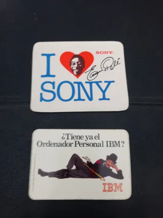 Pegatinas antiguas Sony Pelé IBM publicidad