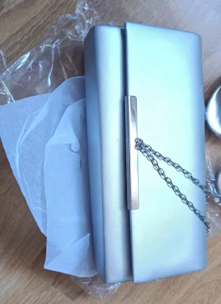 Zapatos y bolso de fiesta plateados