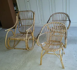 Set Sedia a Dondolo + 2 Poltrone Bambù