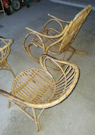 Set Sedia a Dondolo + 2 Poltrone Bambù