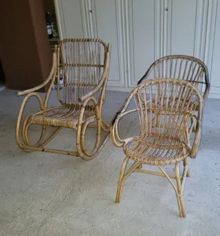 Set Sedia a Dondolo + 2 Poltrone Bambù