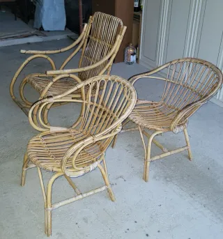 Set Sedia a Dondolo + 2 Poltrone Bambù