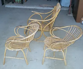 Set Sedia a Dondolo + 2 Poltrone Bambù