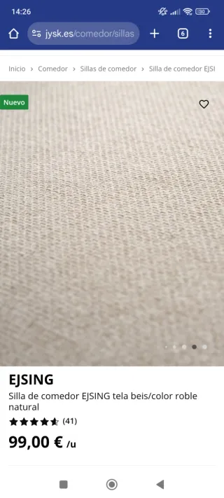 Sillas de comedor tela beige SIN ESTRENAR