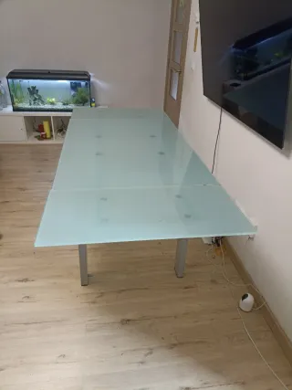 Mesa cristal comedor 6 personas patas metálicas