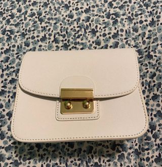 Borsetta Vinbagge bianca con tracolla oro