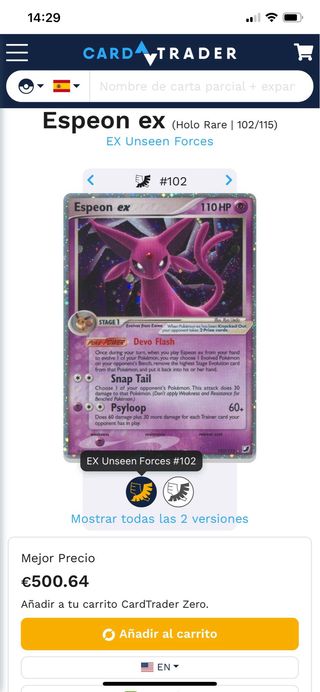 Espeon ex Pokémon Card