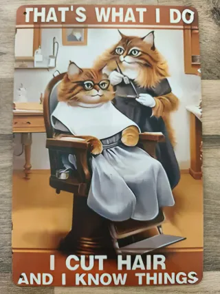 Placa Metal Vintage Gatos Cabeleireiros Barbeiro