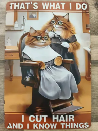 Placa Metal Vintage Gatos Cabeleireiros Barbeiro