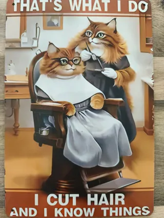 Placa Metal Vintage Gatos Cabeleireiros Barbeiro