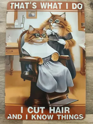 Placa Metal Vintage Gatos Cabeleireiros Barbeiro