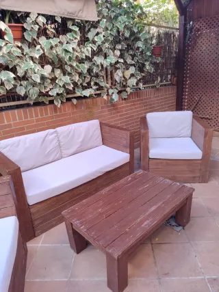 Conjunto Muebles Jardín Madera y Tela