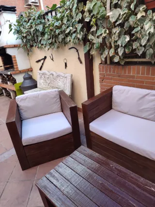 Conjunto Muebles Jardín Madera y Tela